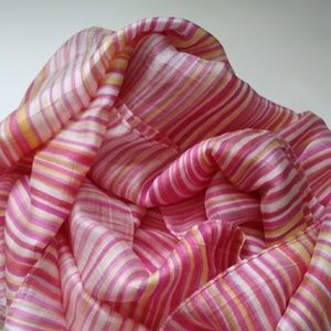 Fun pink striped pattern silk scarf.